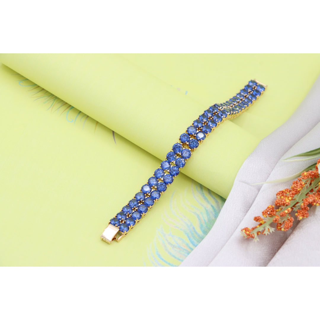 Elegant Rose Gold Bracelet with Blue Crystal Stones, XPBL0635 (2064-4)