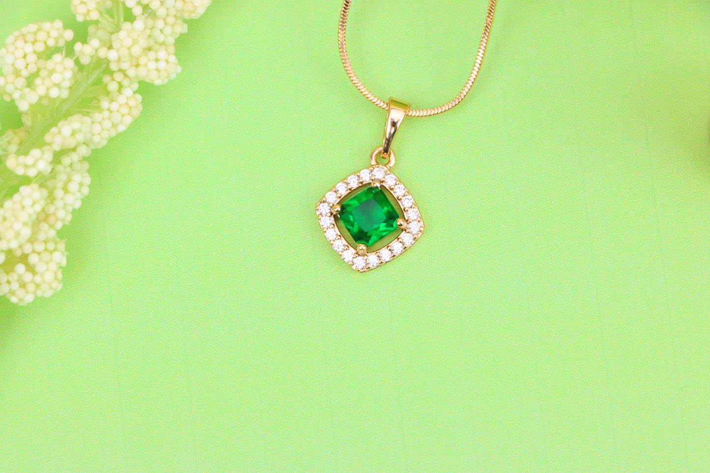 Emerald Green Square Halo Pendant in Gold Plated Finish – Elegant Look, XPPT1794 (2153-1)