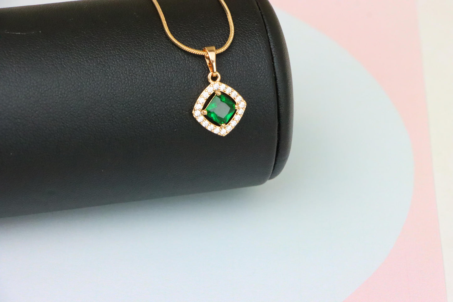 Emerald Green Square Halo Pendant in Gold Plated Finish – Elegant Look, XPPT1794 (2153-1)