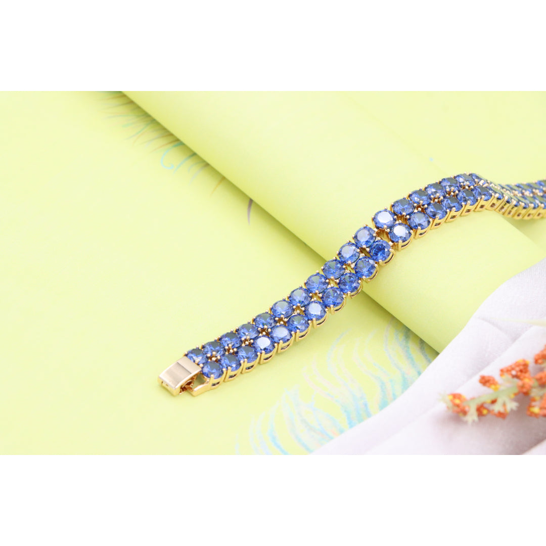 Elegant Rose Gold Bracelet with Blue Crystal Stones, XPBL0635 (2064-4)