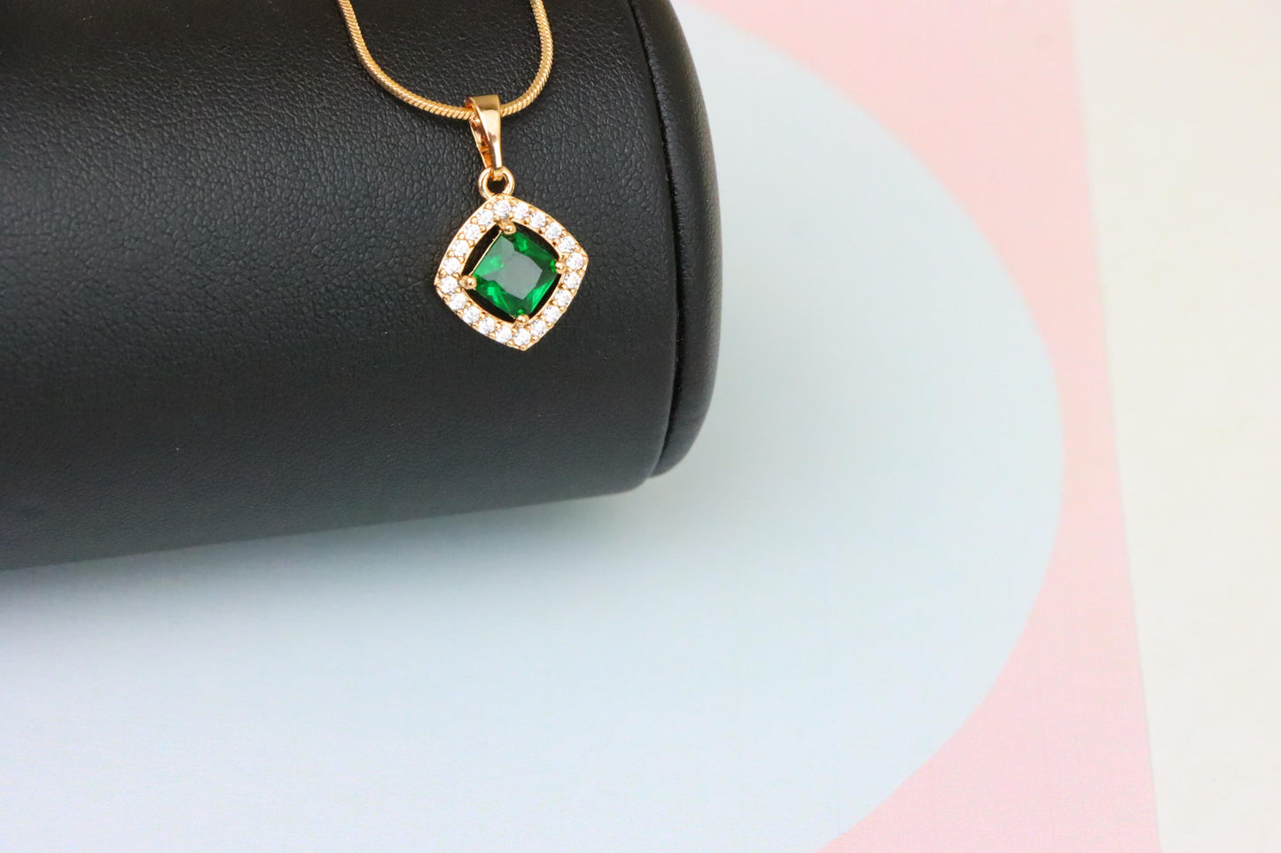 Emerald Green Square Halo Pendant in Gold Plated Finish – Elegant Look, XPPT1794 (2153-1)