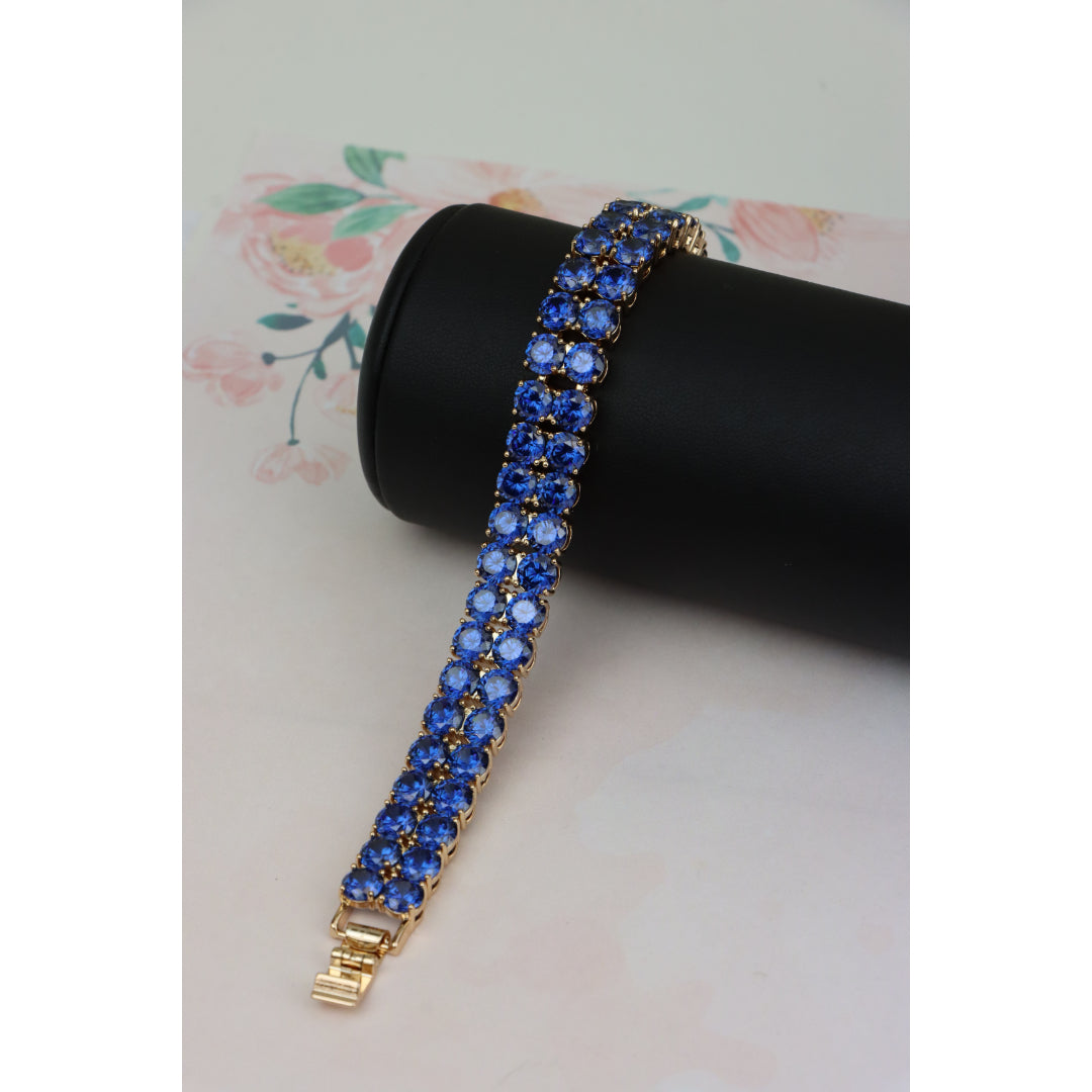 Elegant Rose Gold Bracelet with Blue Crystal Stones, XPBL0635 (2064-4)