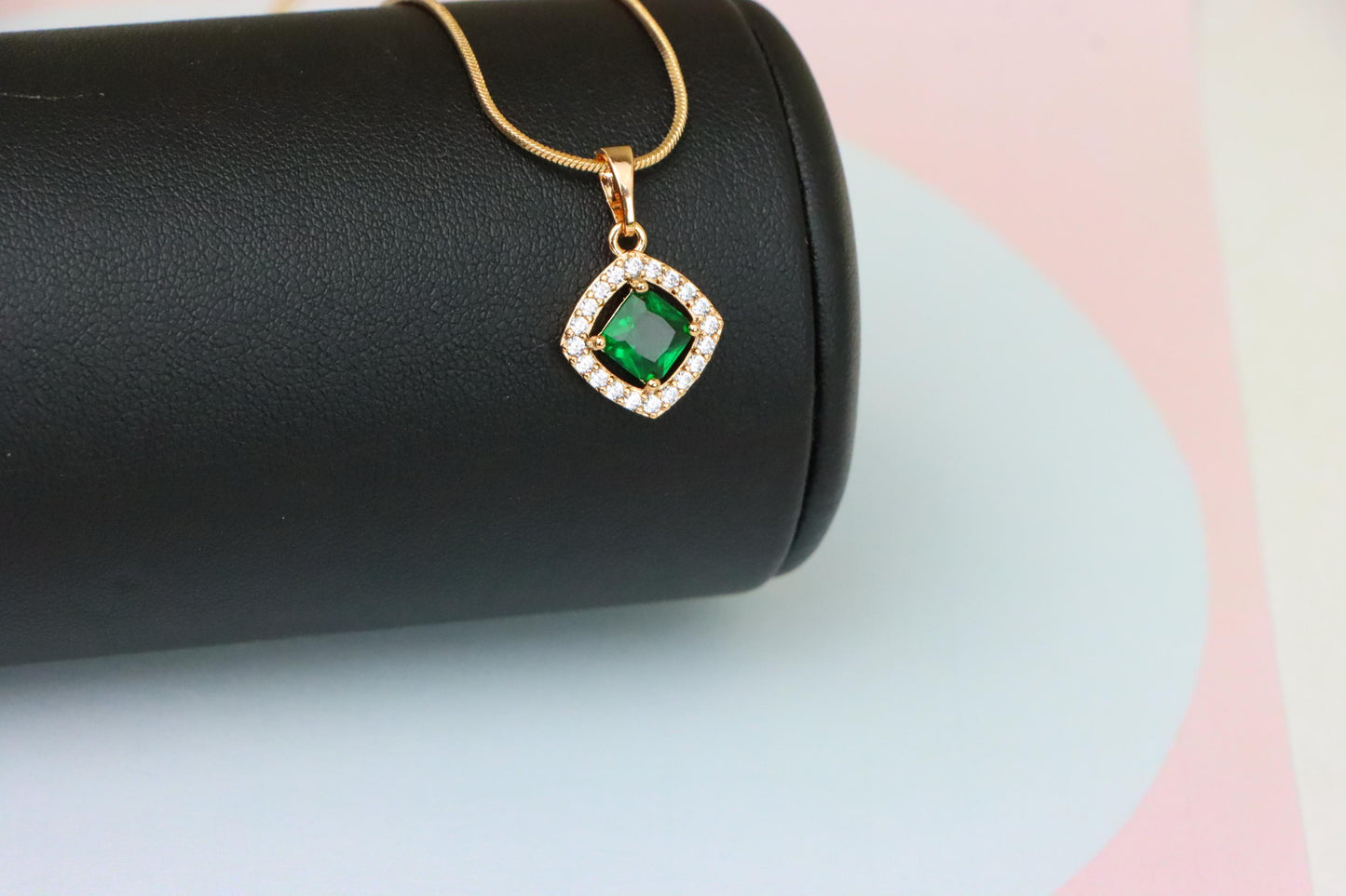 Emerald Green Square Halo Pendant in Gold Plated Finish – Elegant Look, XPPT1794 (2153-1)