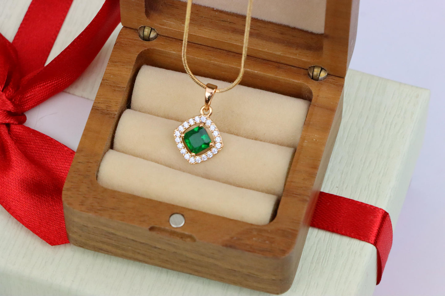 Emerald Green Square Halo Pendant in Gold Plated Finish – Elegant Look, XPPT1794 (2153-1)