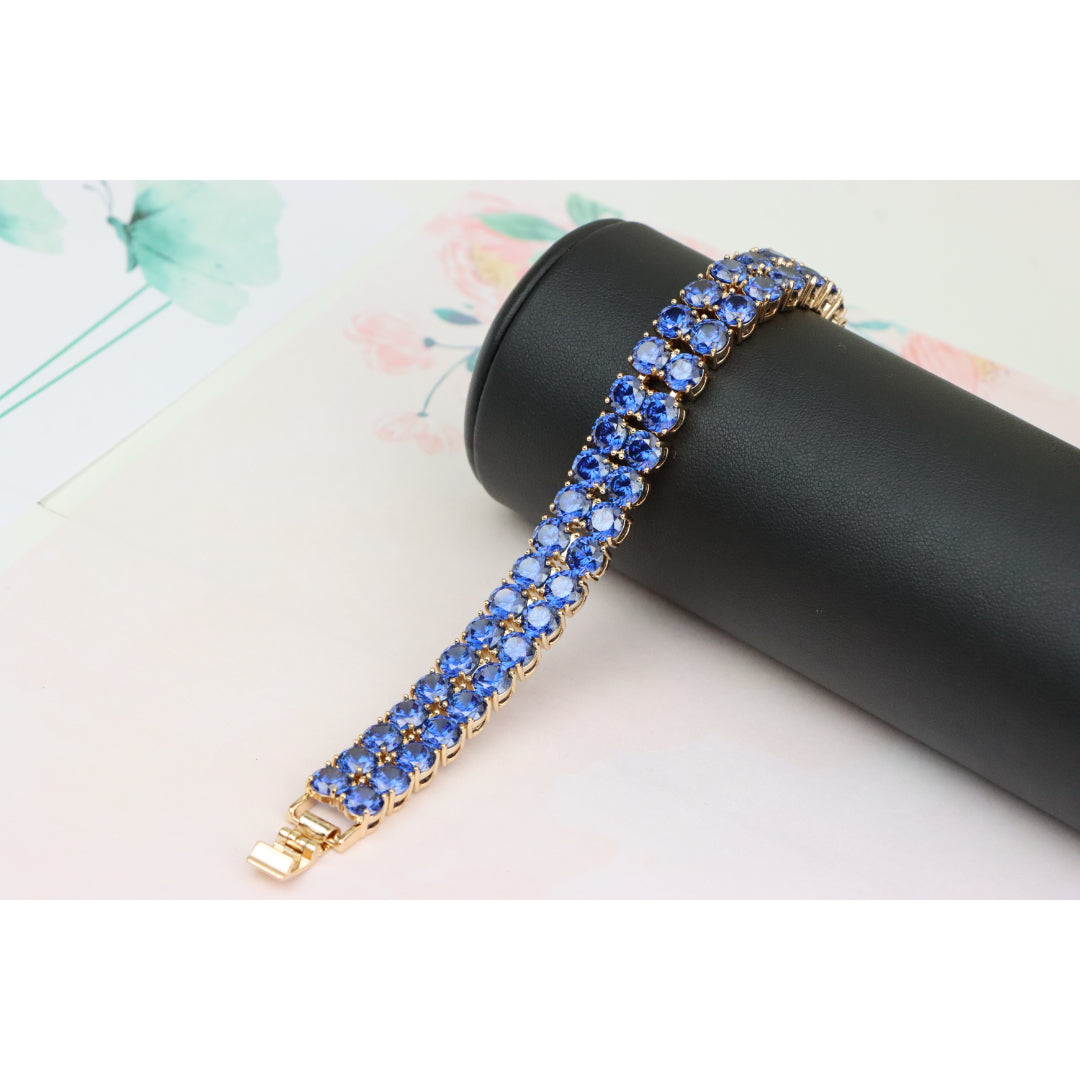 Elegant Rose Gold Bracelet with Blue Crystal Stones, XPBL0635 (2064-4)