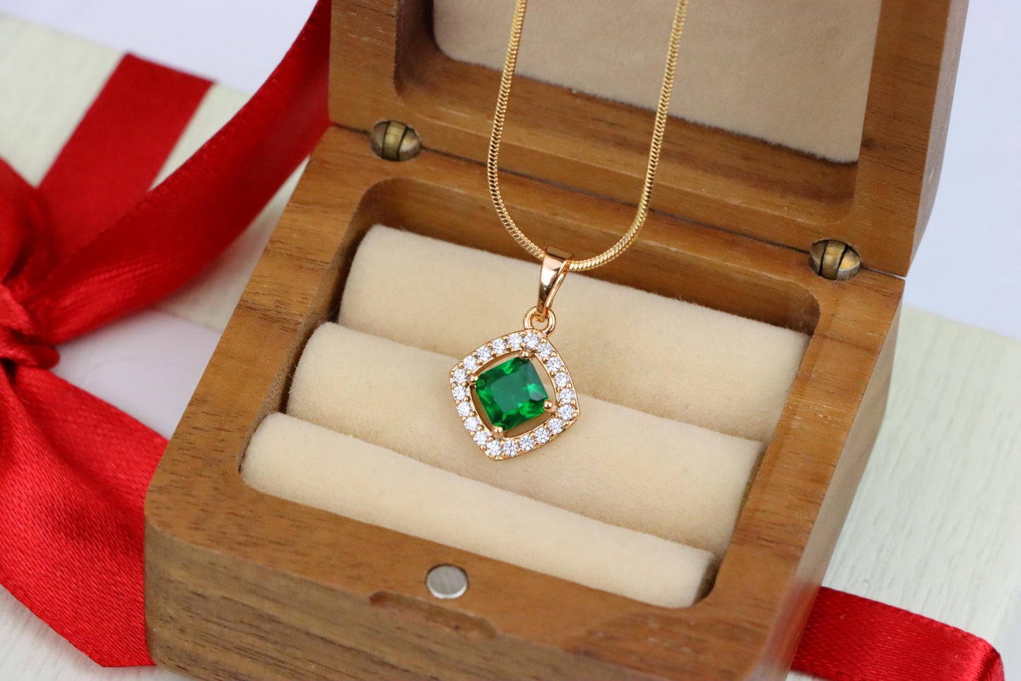 Emerald Green Square Halo Pendant in Gold Plated Finish – Elegant Look, XPPT1794 (2153-1)
