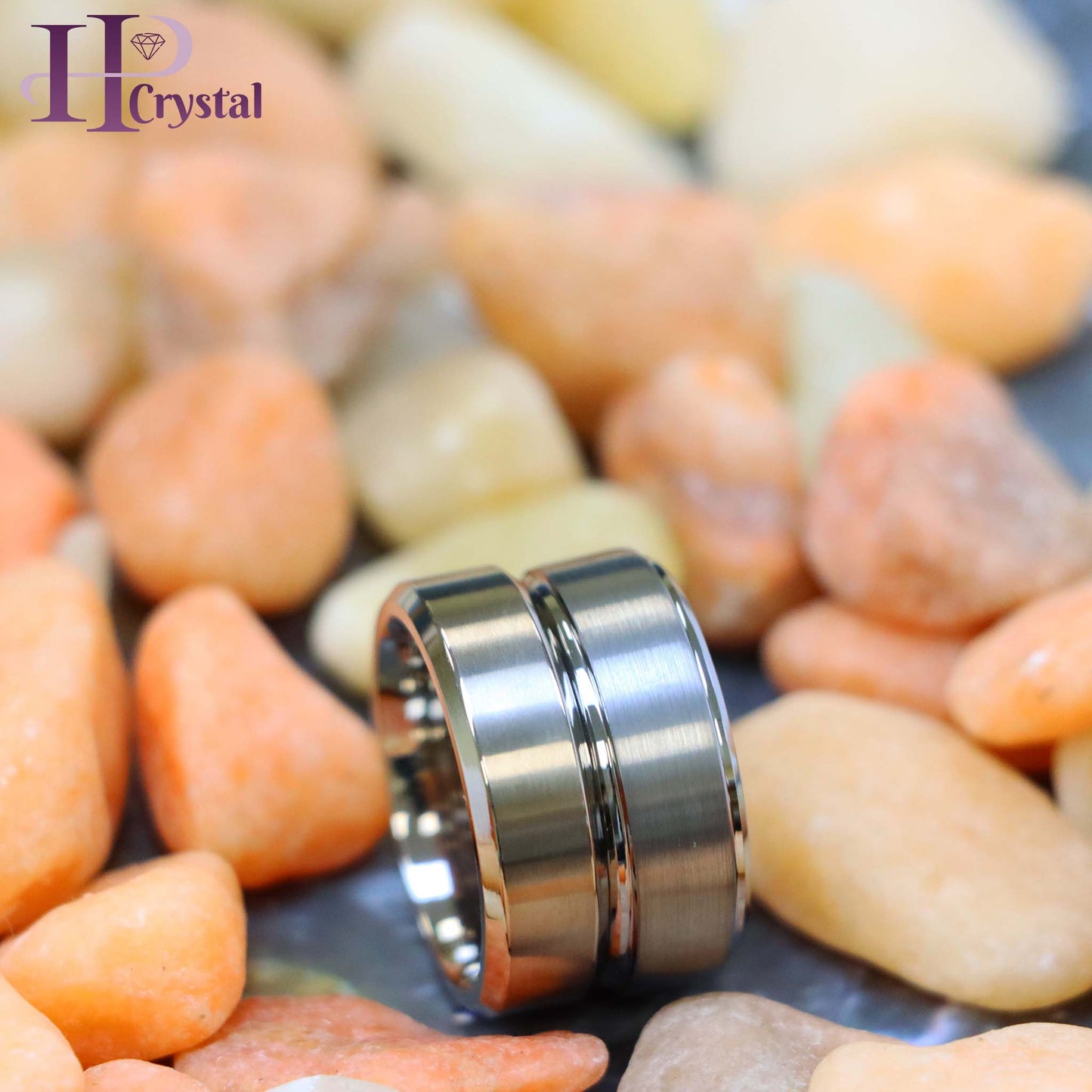 Brushed Titanium Wedding Band – Beveled Edge, High Polish Stepped Design – Men's Tungsten Ring, Men's Fashion Jewelry