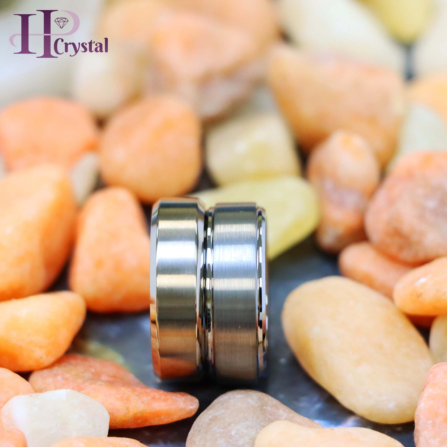 Brushed Titanium Wedding Band – Beveled Edge, High Polish Stepped Design – Men's Tungsten Ring, Men's Fashion Jewelry