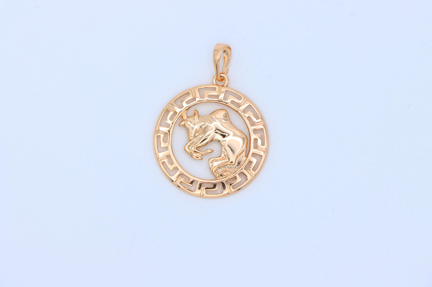 Zodiac Bull Rose Gold Pendant with Intricate Border Design, XPPT1329 (2132-7)