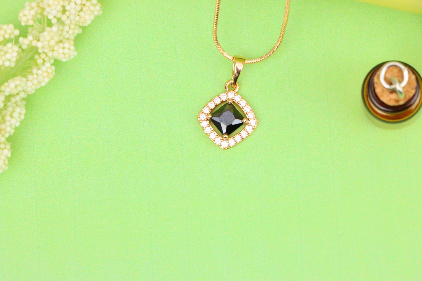 Elegant Black Square Pendant with Gold Plated Halo Design – Classy Look, XPPT1795 (2153-1)