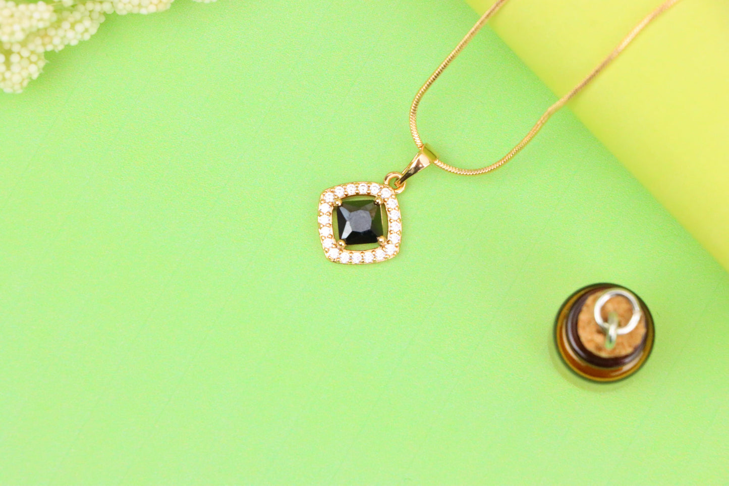 Elegant Black Square Pendant with Gold Plated Halo Design – Classy Look, XPPT1795 (2153-1)