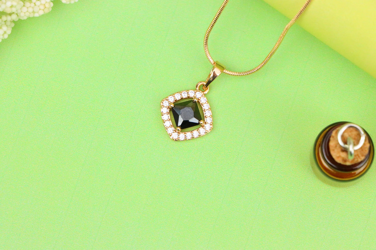 Elegant Black Square Pendant with Gold Plated Halo Design – Classy Look, XPPT1795 (2153-1)