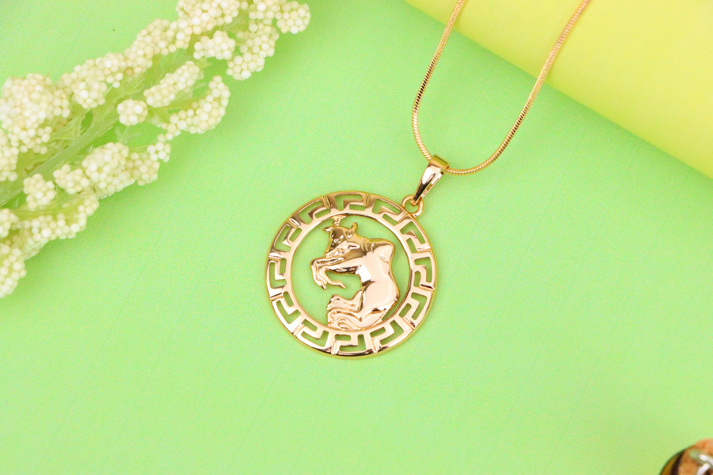 Zodiac Bull Rose Gold Pendant with Intricate Border Design, XPPT1329 (2132-7)