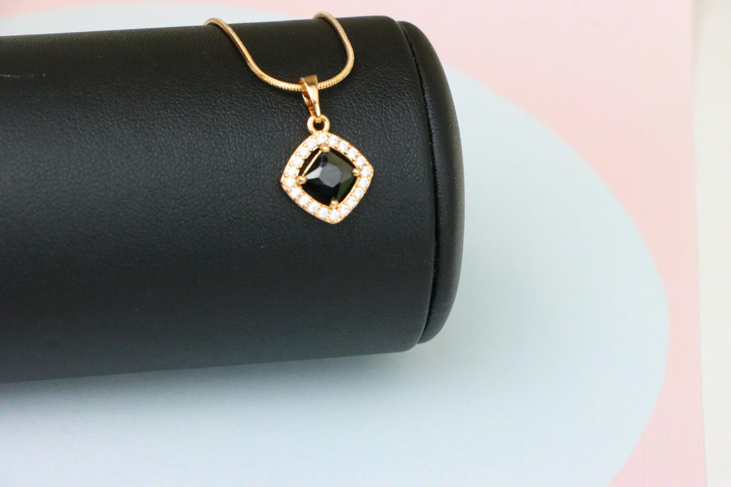 Elegant Black Square Pendant with Gold Plated Halo Design – Classy Look, XPPT1795 (2153-1)