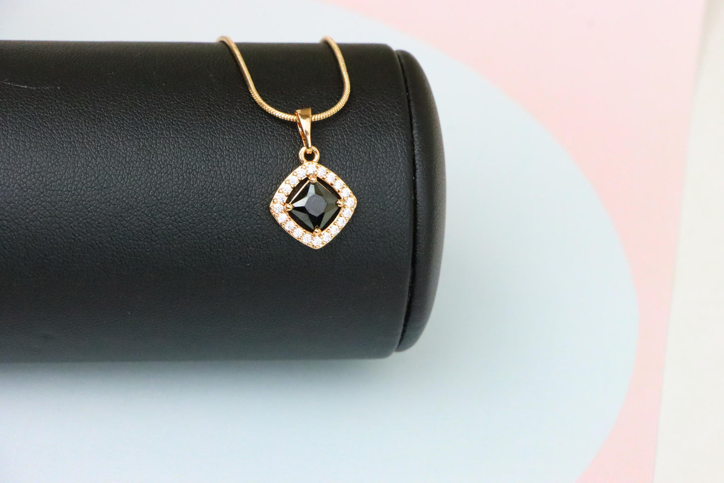Elegant Black Square Pendant with Gold Plated Halo Design – Classy Look, XPPT1795 (2153-1)