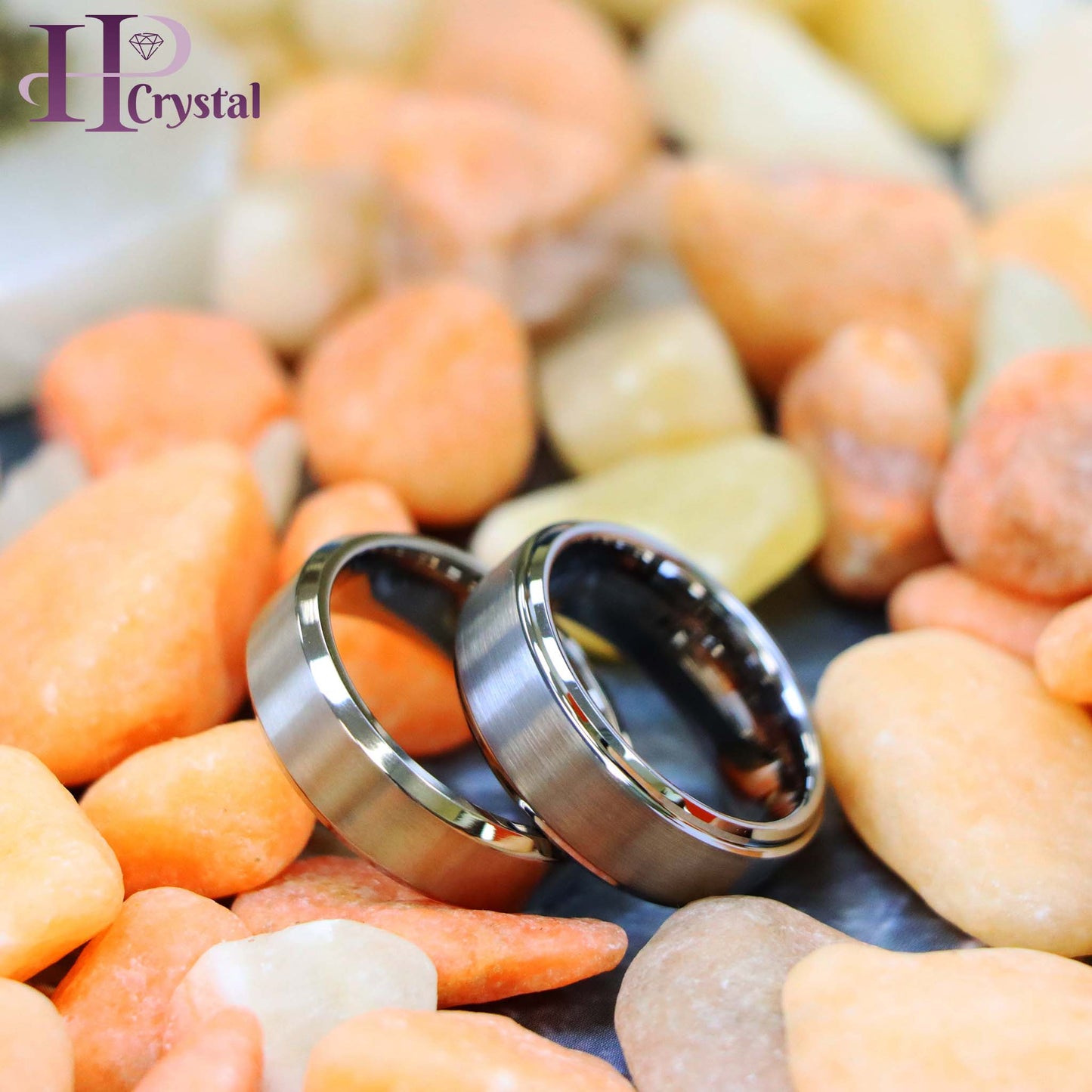 Brushed Titanium Wedding Band – Beveled Edge, High Polish Stepped Design – Men's Tungsten Ring, Men's Fashion Jewelry