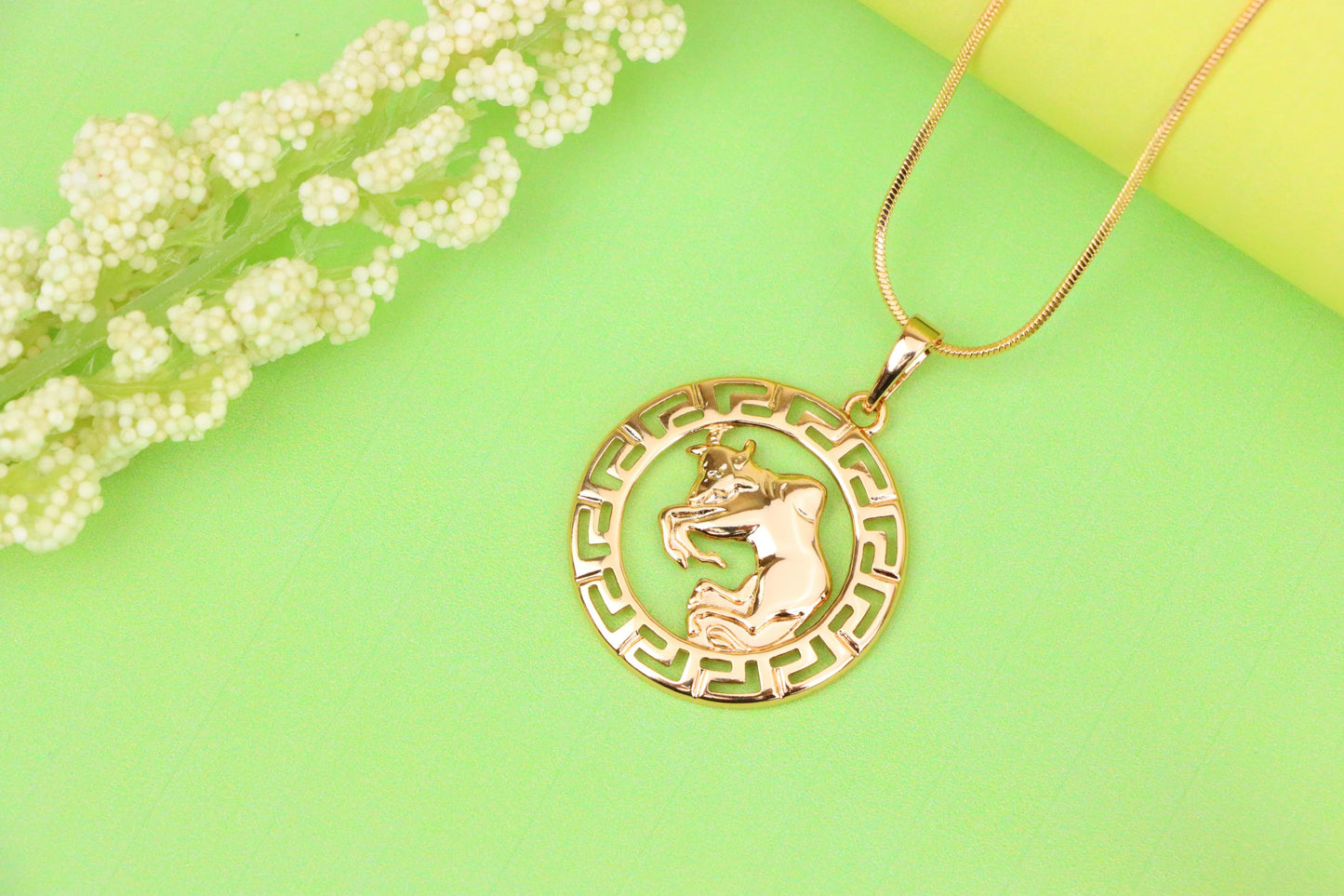 Zodiac Bull Rose Gold Pendant with Intricate Border Design, XPPT1329 (2132-7)
