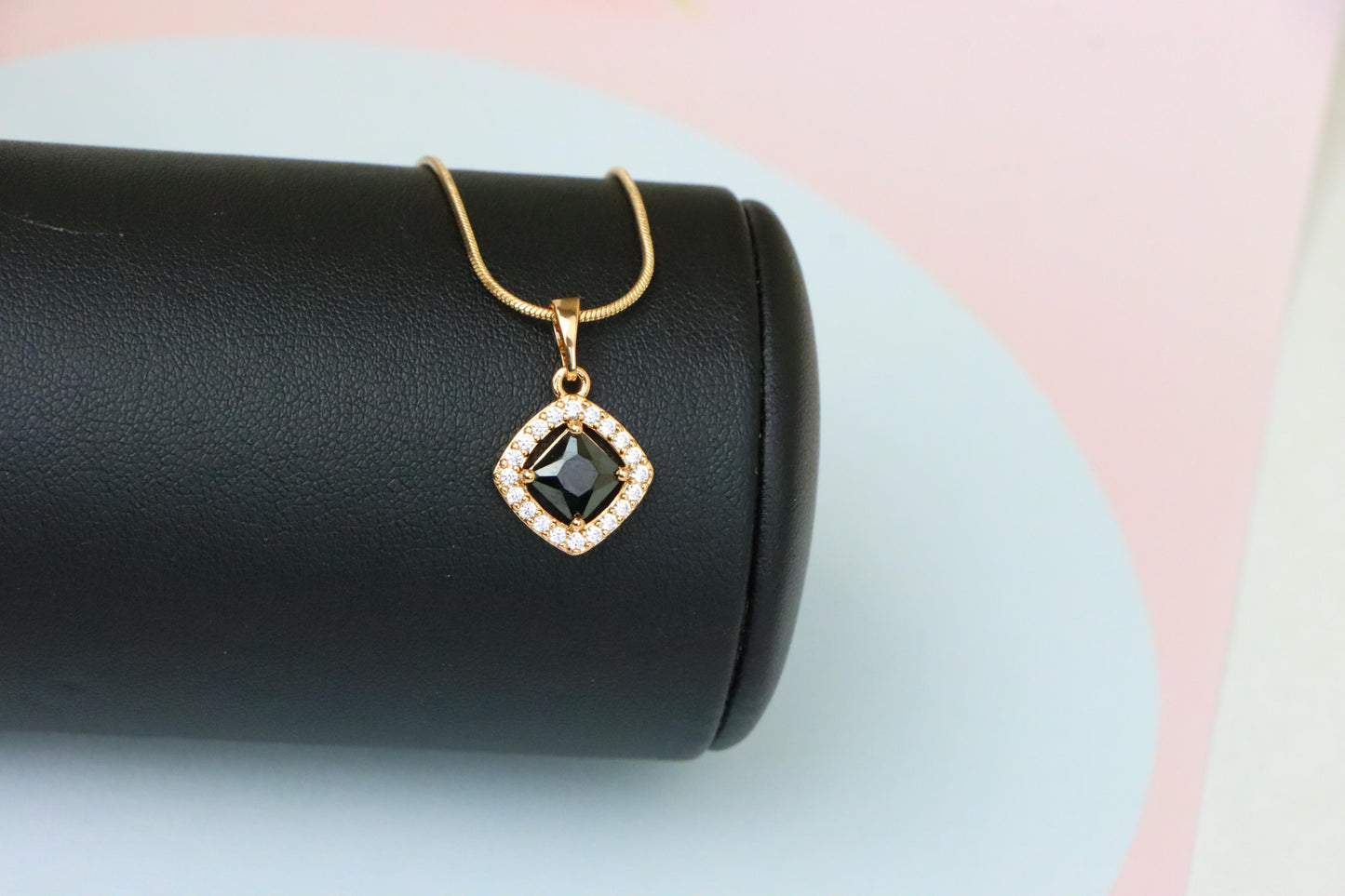 Elegant Black Square Pendant with Gold Plated Halo Design – Classy Look, XPPT1795 (2153-1)