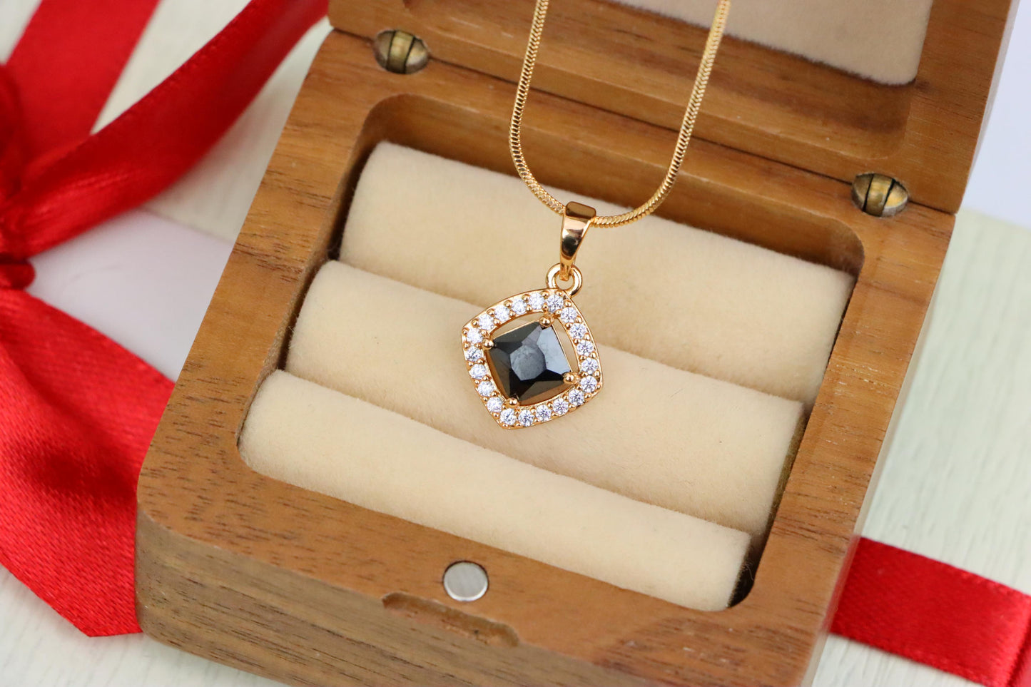 Elegant Black Square Pendant with Gold Plated Halo Design – Classy Look, XPPT1795 (2153-1)