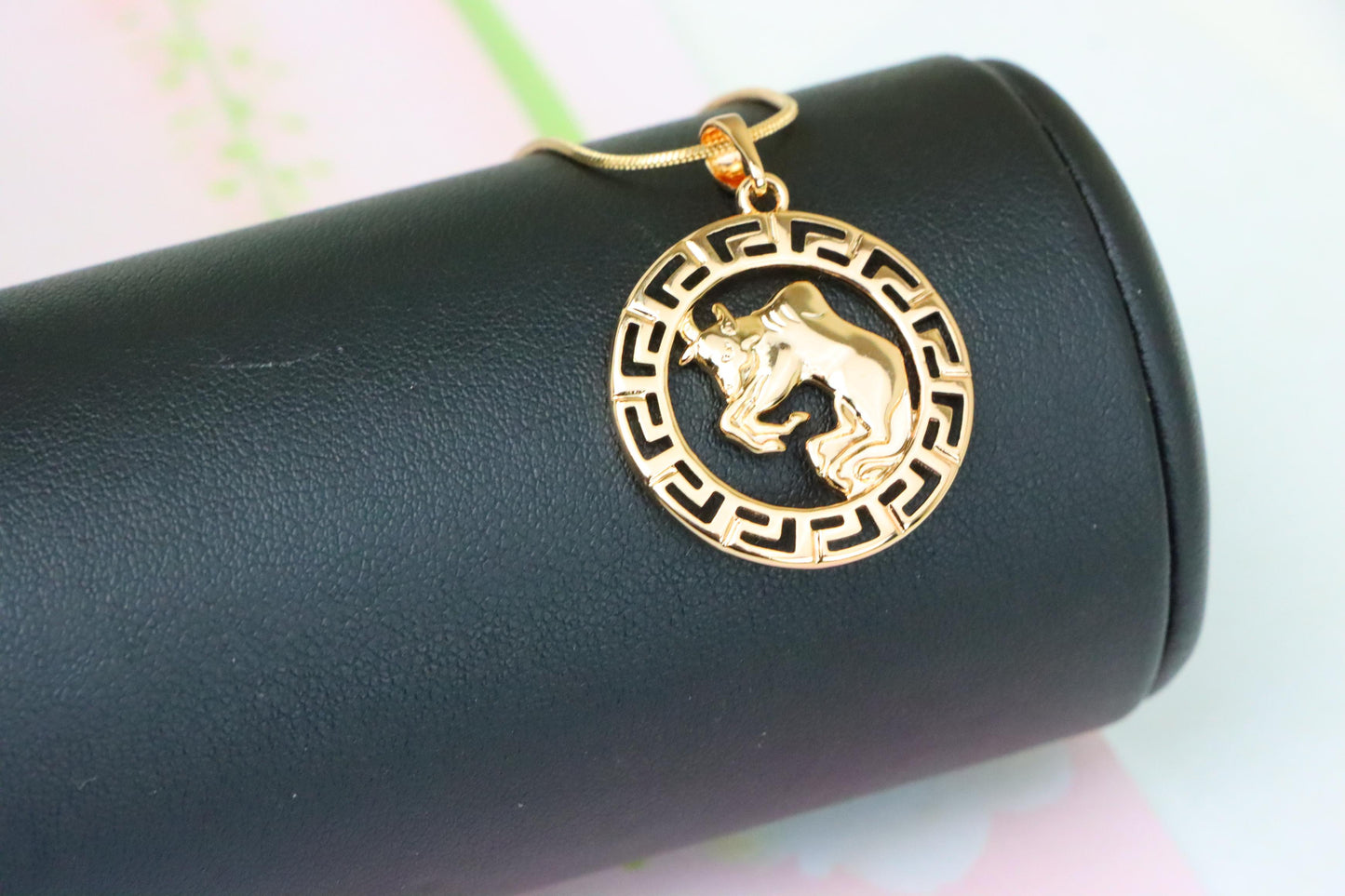 Zodiac Bull Rose Gold Pendant with Intricate Border Design, XPPT1329 (2132-7)