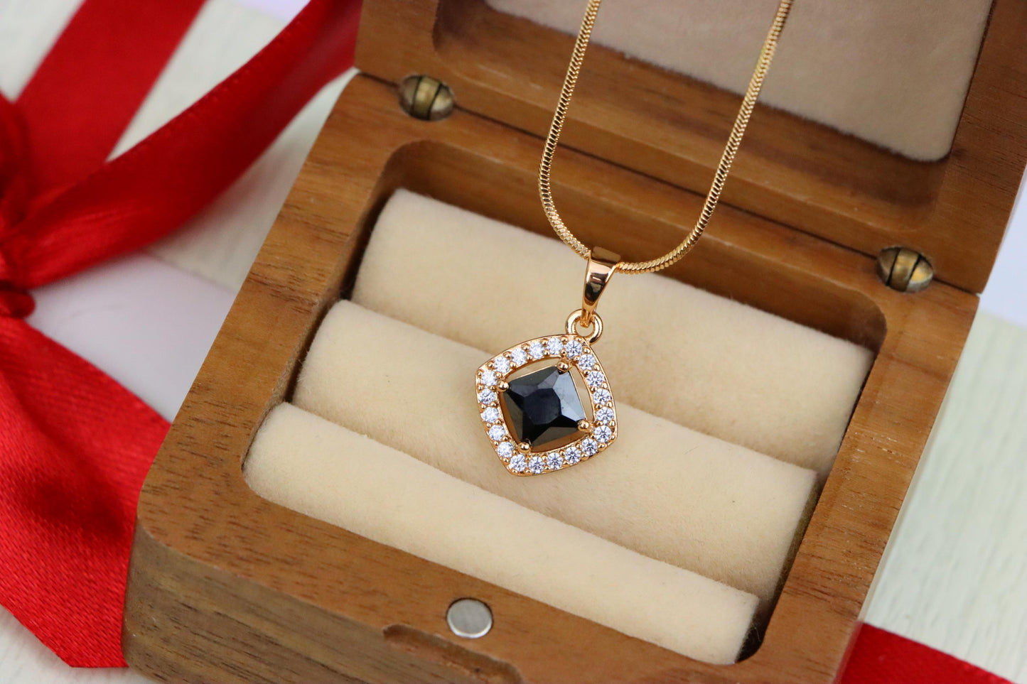 Elegant Black Square Pendant with Gold Plated Halo Design – Classy Look, XPPT1795 (2153-1)