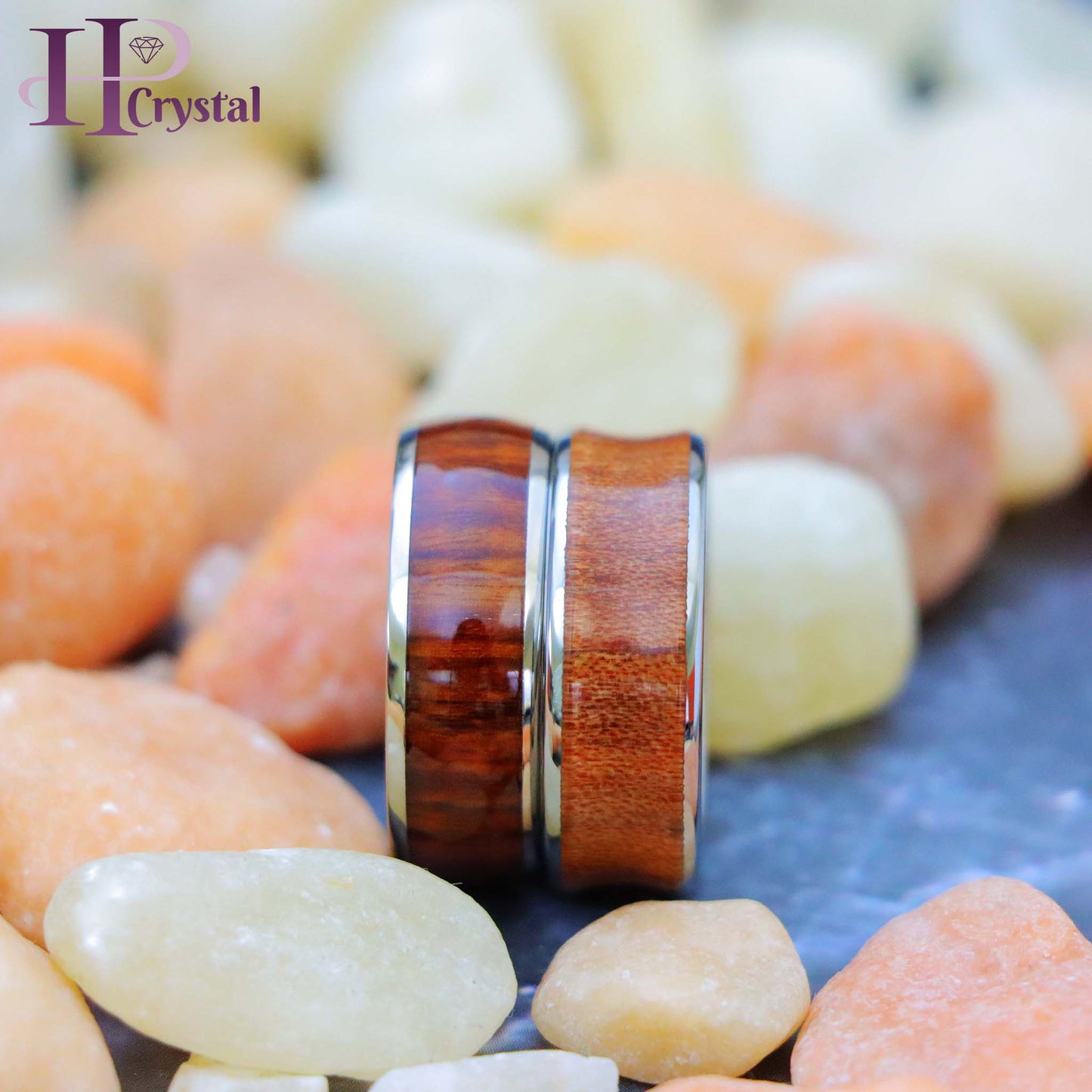 Titanium Ring High Polished Domed with Rosewood, Concave Ring with Natural Rosewood Inlay Tungsten Ring