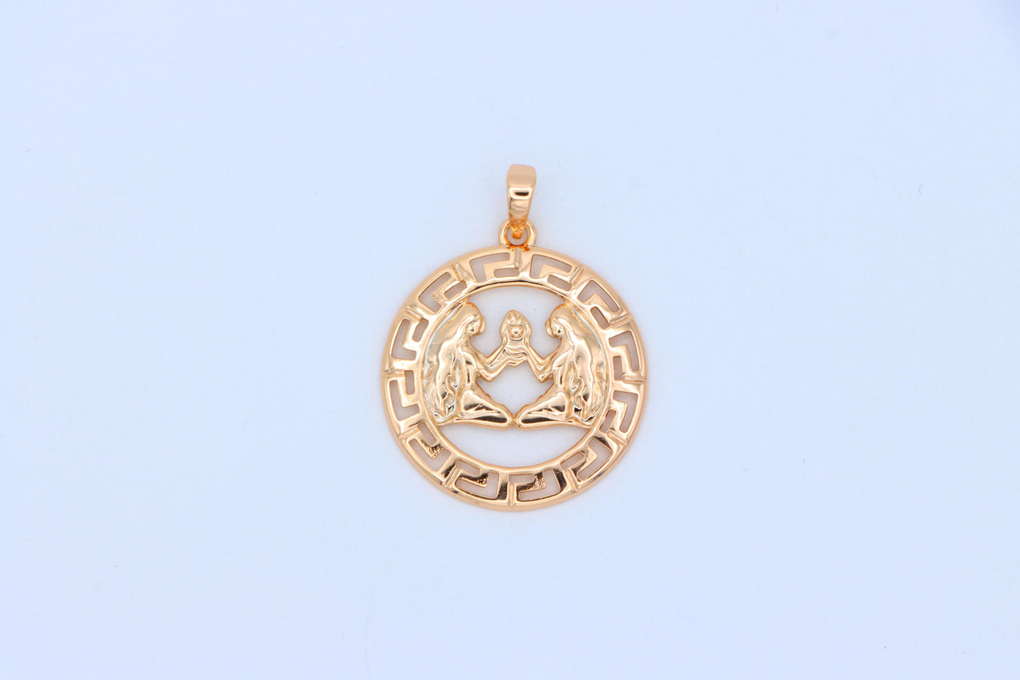 Zodiac Twins Rose Gold Pendant with Polished Circular Frame Design, XPPT1330 (2132-7)