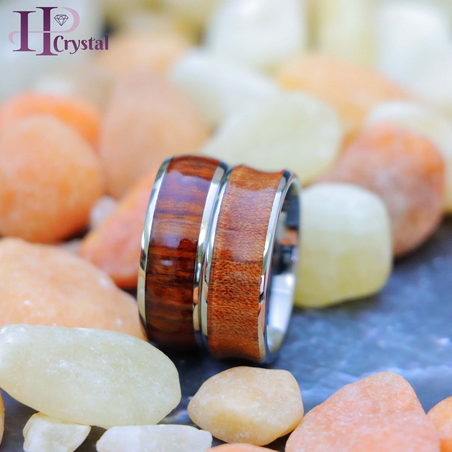 Titanium Ring High Polished Domed with Rosewood, Concave Ring with Natural Rosewood Inlay Tungsten Ring