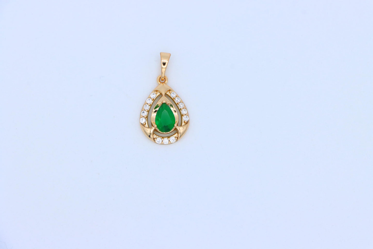 Teardrop Green Gem Pendant with Crystal Halo in Gold Plated Finish, XPPT1796 (2153-2)