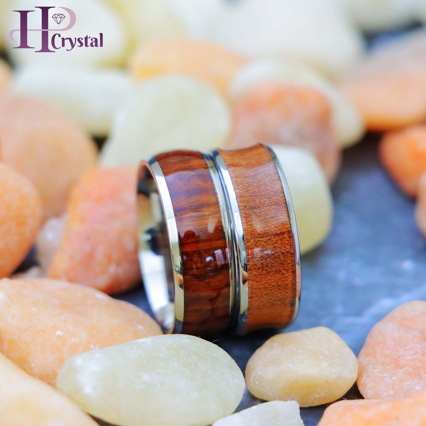 Titanium Ring High Polished Domed with Rosewood, Concave Ring with Natural Rosewood Inlay Tungsten Ring