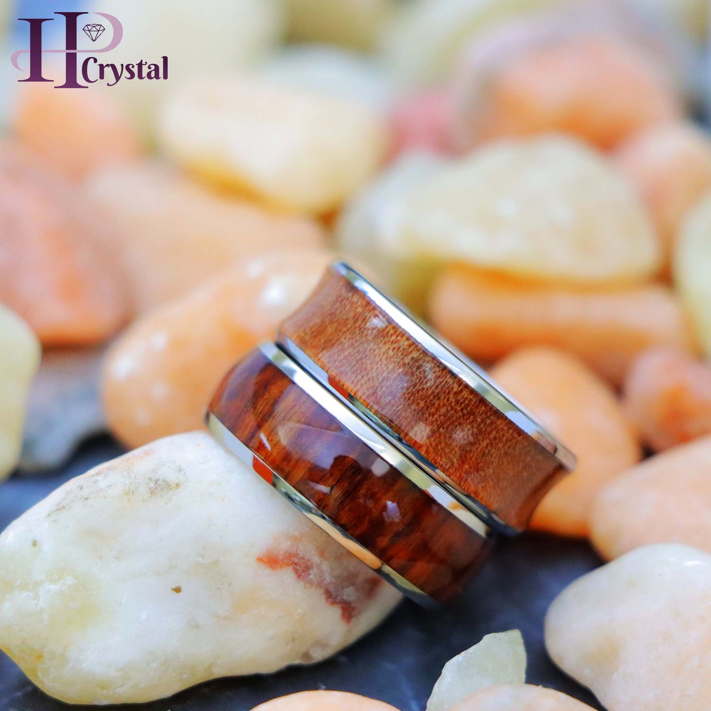 Titanium Ring High Polished Domed with Rosewood, Concave Ring with Natural Rosewood Inlay Tungsten Ring