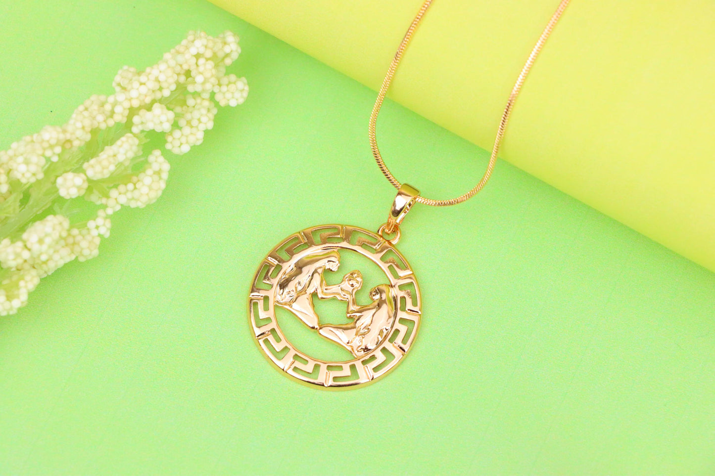 Zodiac Twins Rose Gold Pendant with Polished Circular Frame Design, XPPT1330 (2132-7)