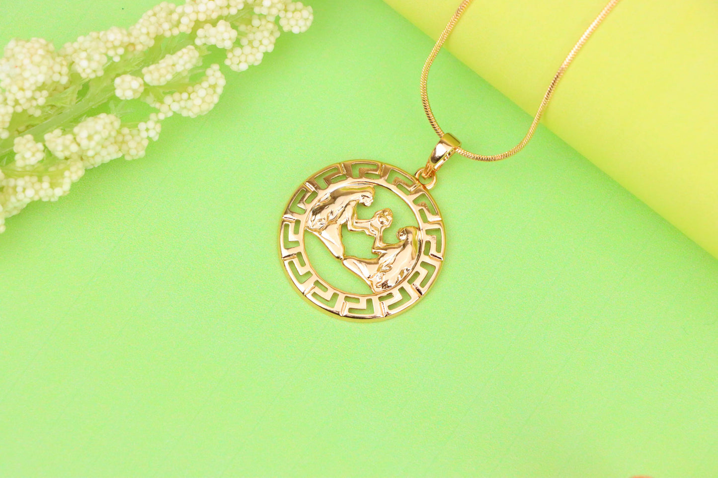 Zodiac Twins Rose Gold Pendant with Polished Circular Frame Design, XPPT1330 (2132-7)