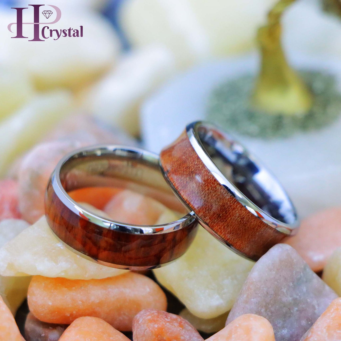 Titanium Ring High Polished Domed with Rosewood, Concave Ring with Natural Rosewood Inlay Tungsten Ring