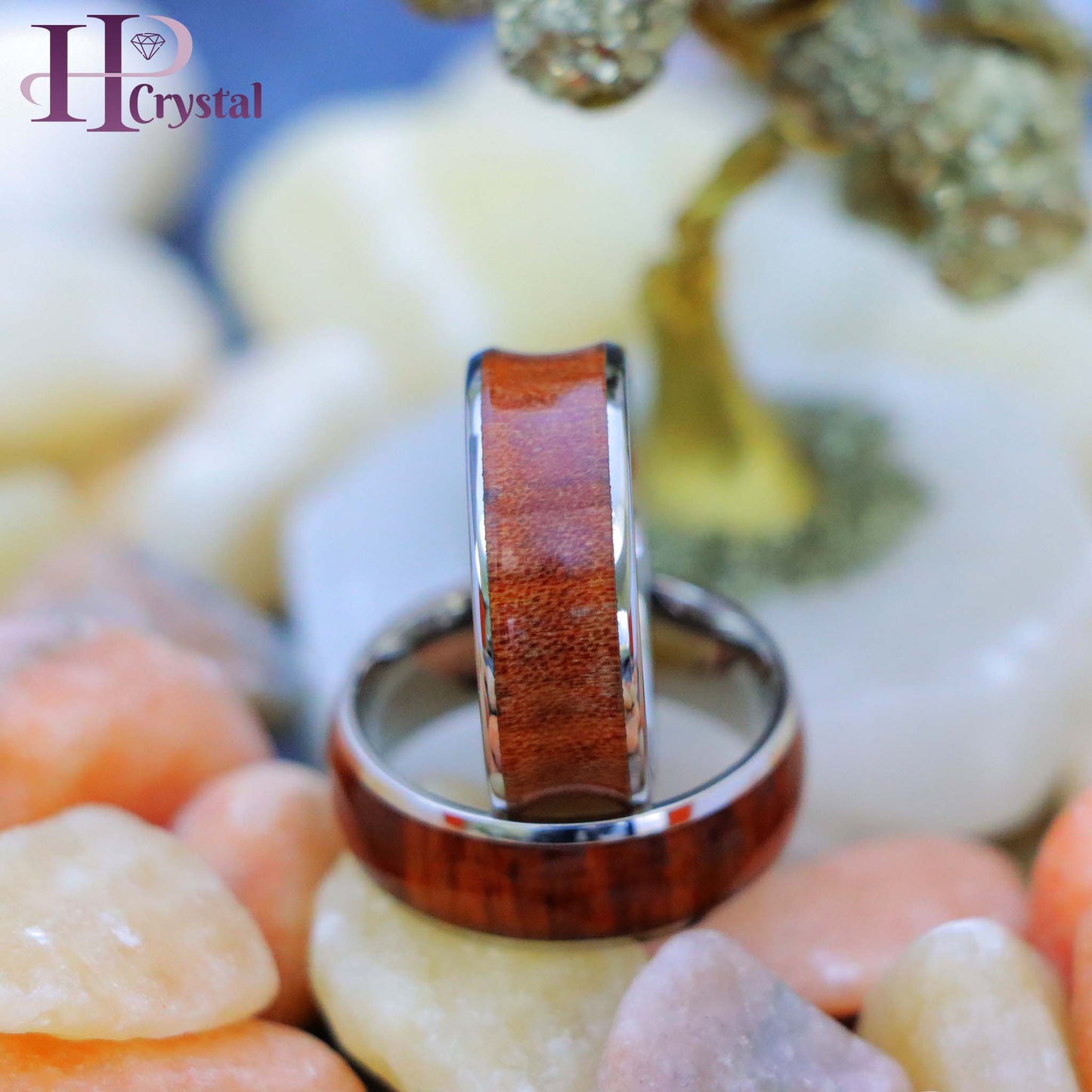 Titanium Ring High Polished Domed with Rosewood, Concave Ring with Natural Rosewood Inlay Tungsten Ring