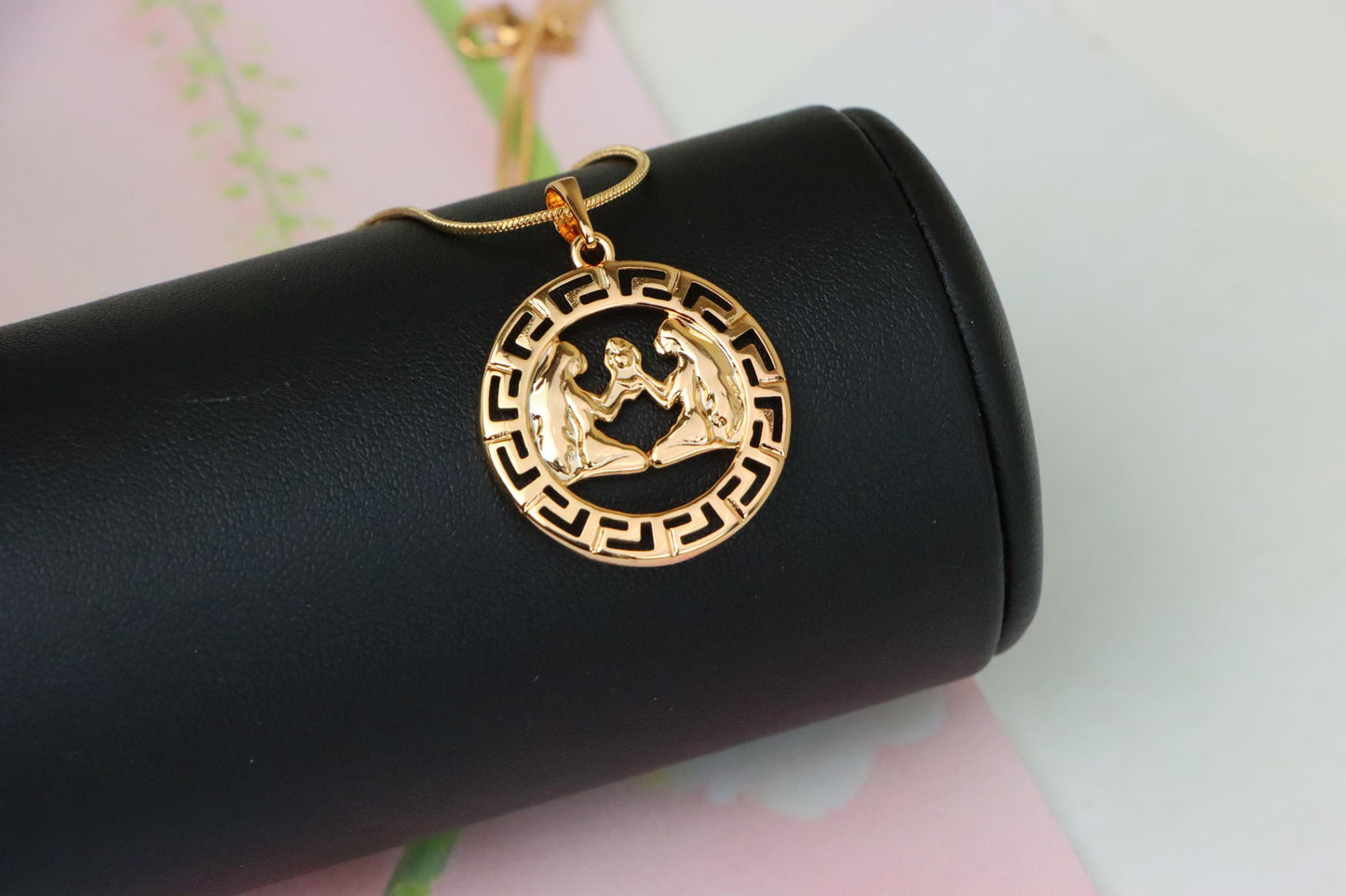 Zodiac Twins Rose Gold Pendant with Polished Circular Frame Design, XPPT1330 (2132-7)