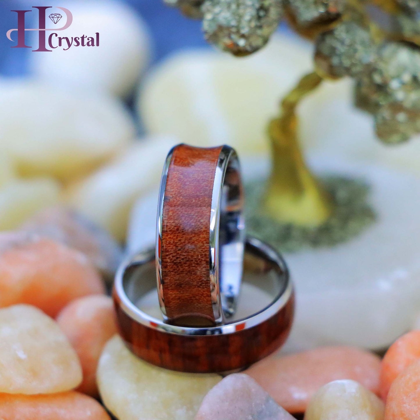 Titanium Ring High Polished Domed with Rosewood, Concave Ring with Natural Rosewood Inlay Tungsten Ring
