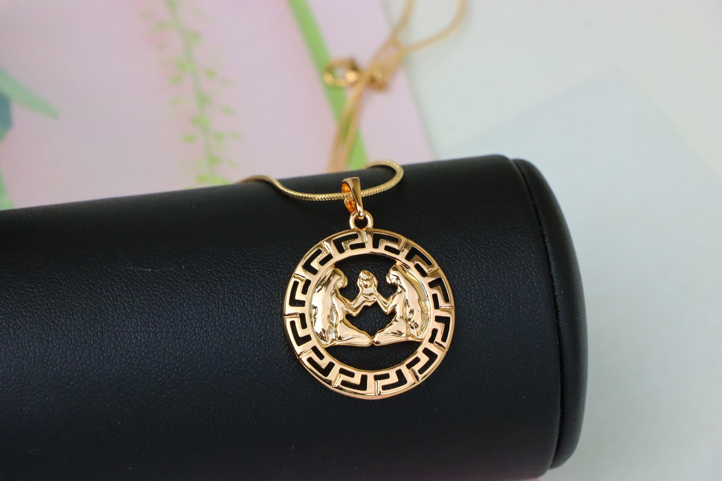 Zodiac Twins Rose Gold Pendant with Polished Circular Frame Design, XPPT1330 (2132-7)