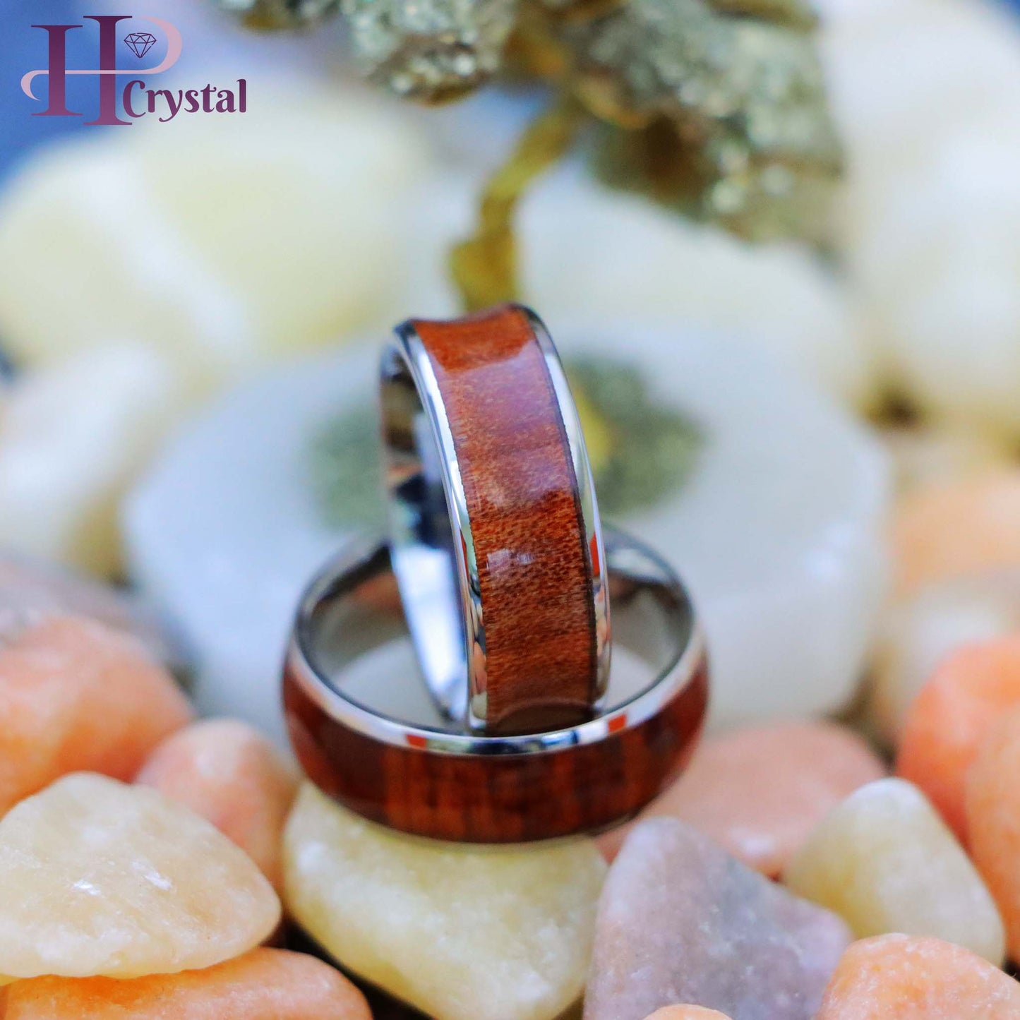 Titanium Ring High Polished Domed with Rosewood, Concave Ring with Natural Rosewood Inlay Tungsten Ring