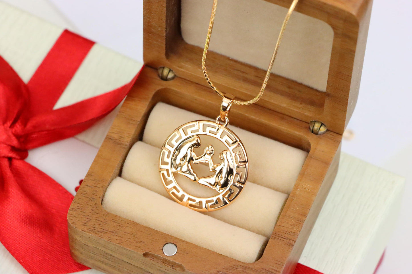 Zodiac Twins Rose Gold Pendant with Polished Circular Frame Design, XPPT1330 (2132-7)