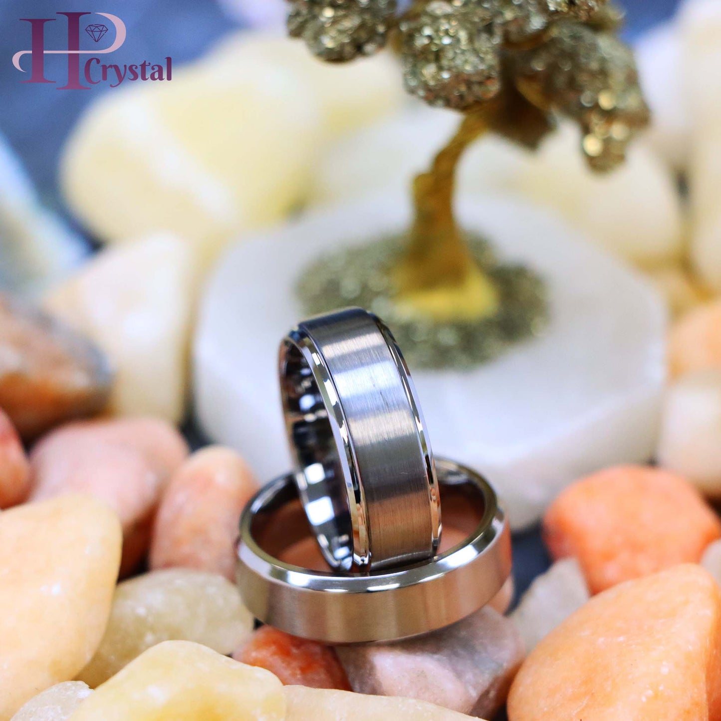 Brushed Titanium Wedding Band – Beveled Edge, High Polish Stepped Design – Men's Tungsten Ring, Men's Fashion Jewelry