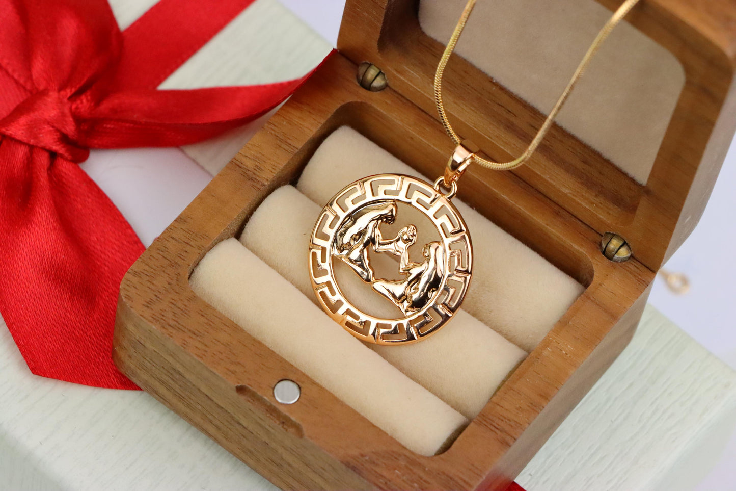 Zodiac Twins Rose Gold Pendant with Polished Circular Frame Design, XPPT1330 (2132-7)