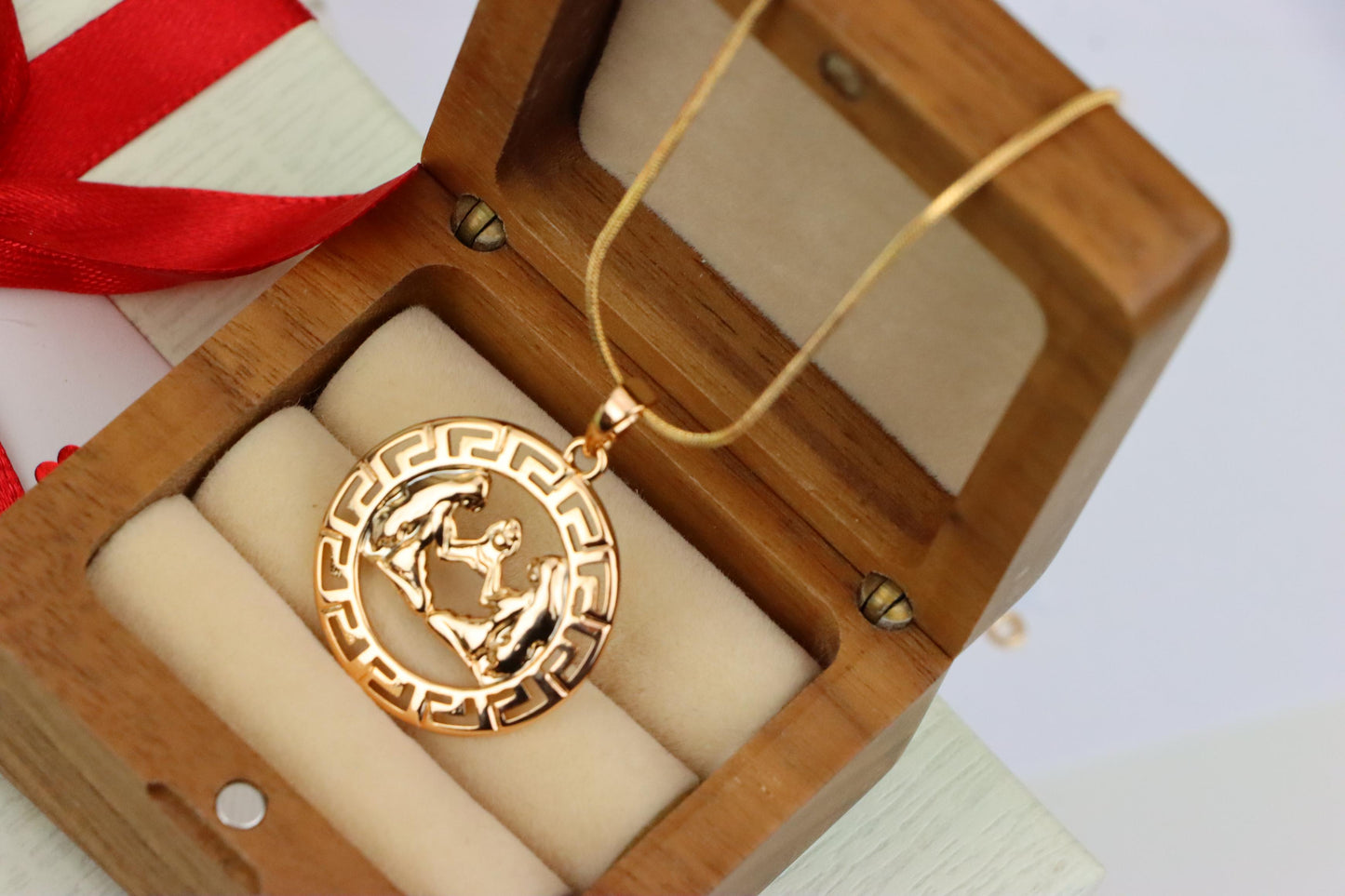 Zodiac Twins Rose Gold Pendant with Polished Circular Frame Design, XPPT1330 (2132-7)
