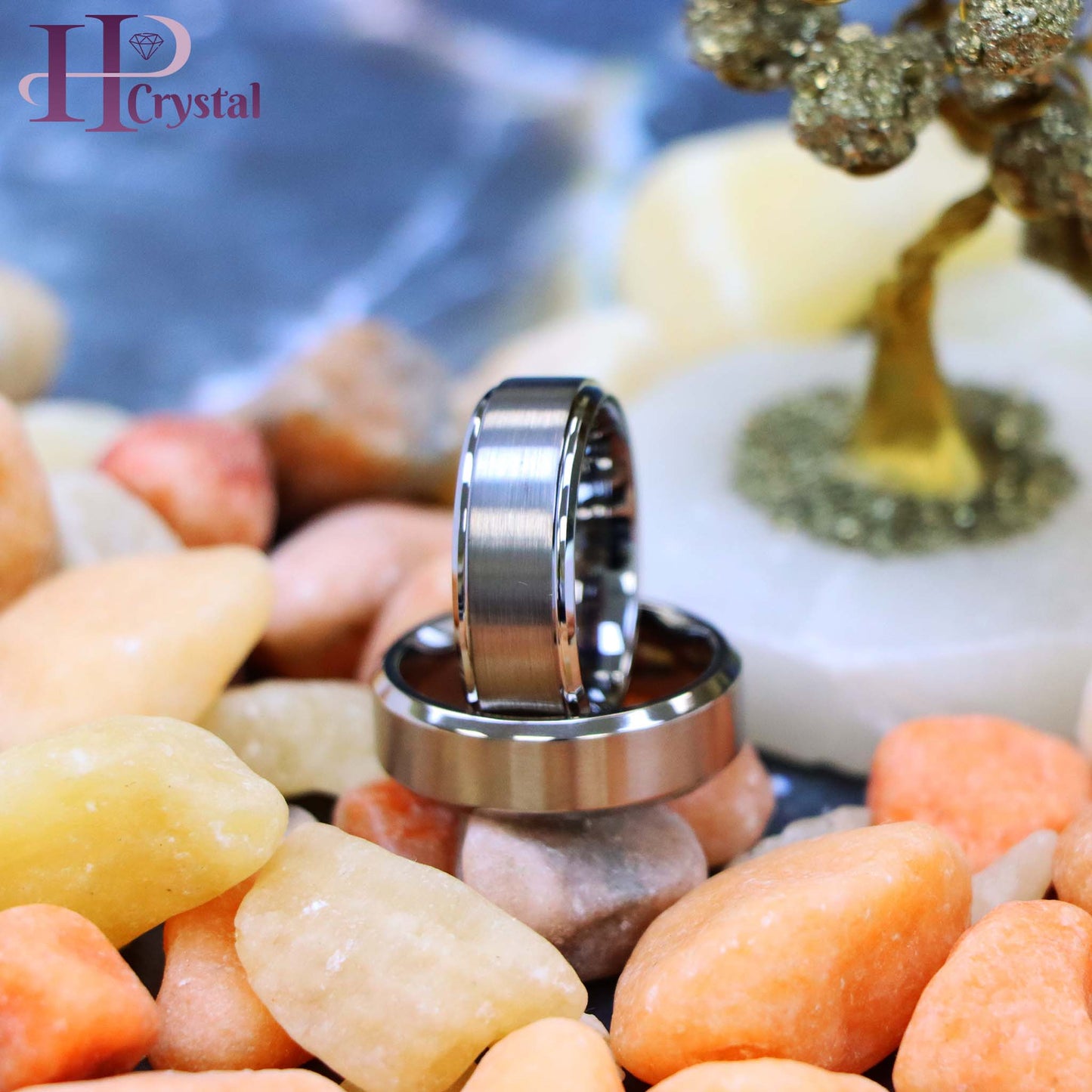 Brushed Titanium Wedding Band – Beveled Edge, High Polish Stepped Design – Men's Tungsten Ring, Men's Fashion Jewelry