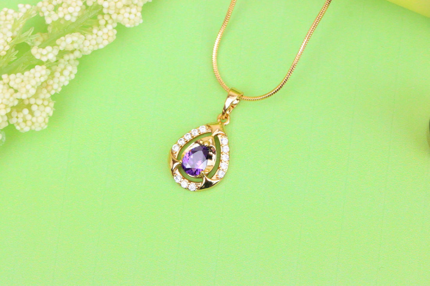 Teardrop Purple Stone Pendant in Gold Plated Elegant Crystal Design, XPPT1797 (2153-2)