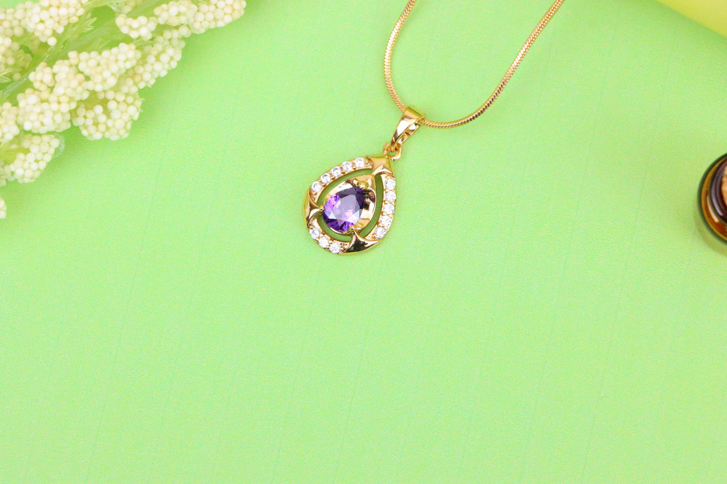 Teardrop Purple Stone Pendant in Gold Plated Elegant Crystal Design, XPPT1797 (2153-2)