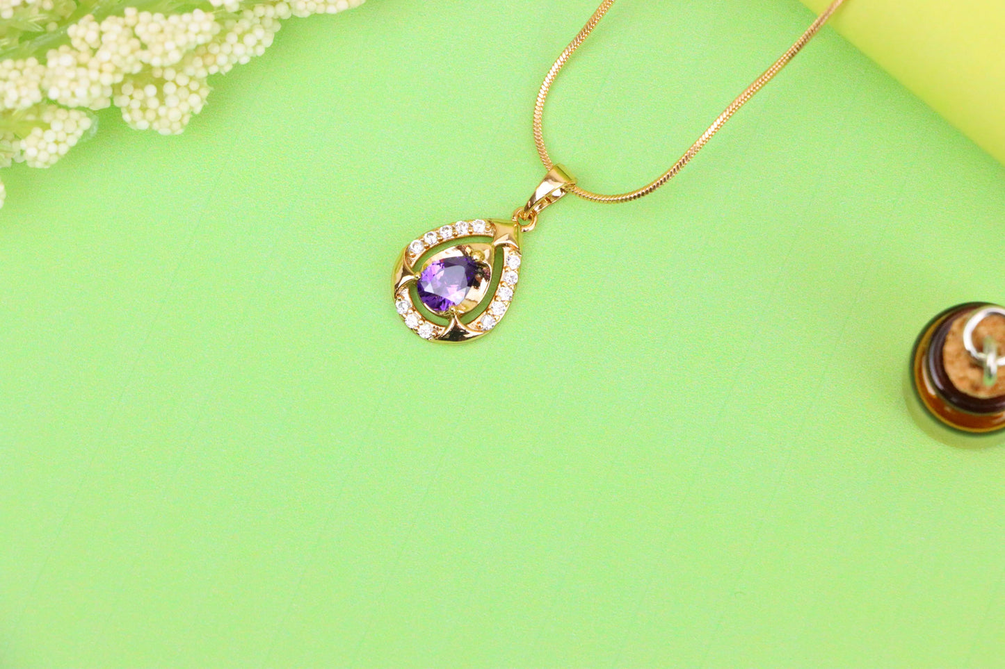 Teardrop Purple Stone Pendant in Gold Plated Elegant Crystal Design, XPPT1797 (2153-2)