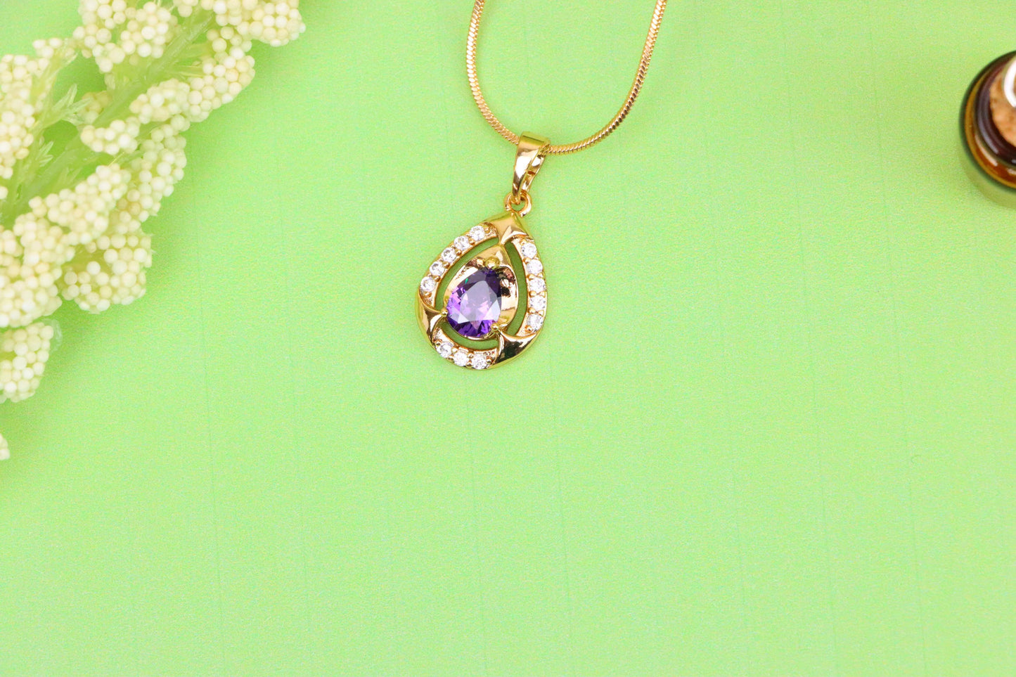 Teardrop Purple Stone Pendant in Gold Plated Elegant Crystal Design, XPPT1797 (2153-2)