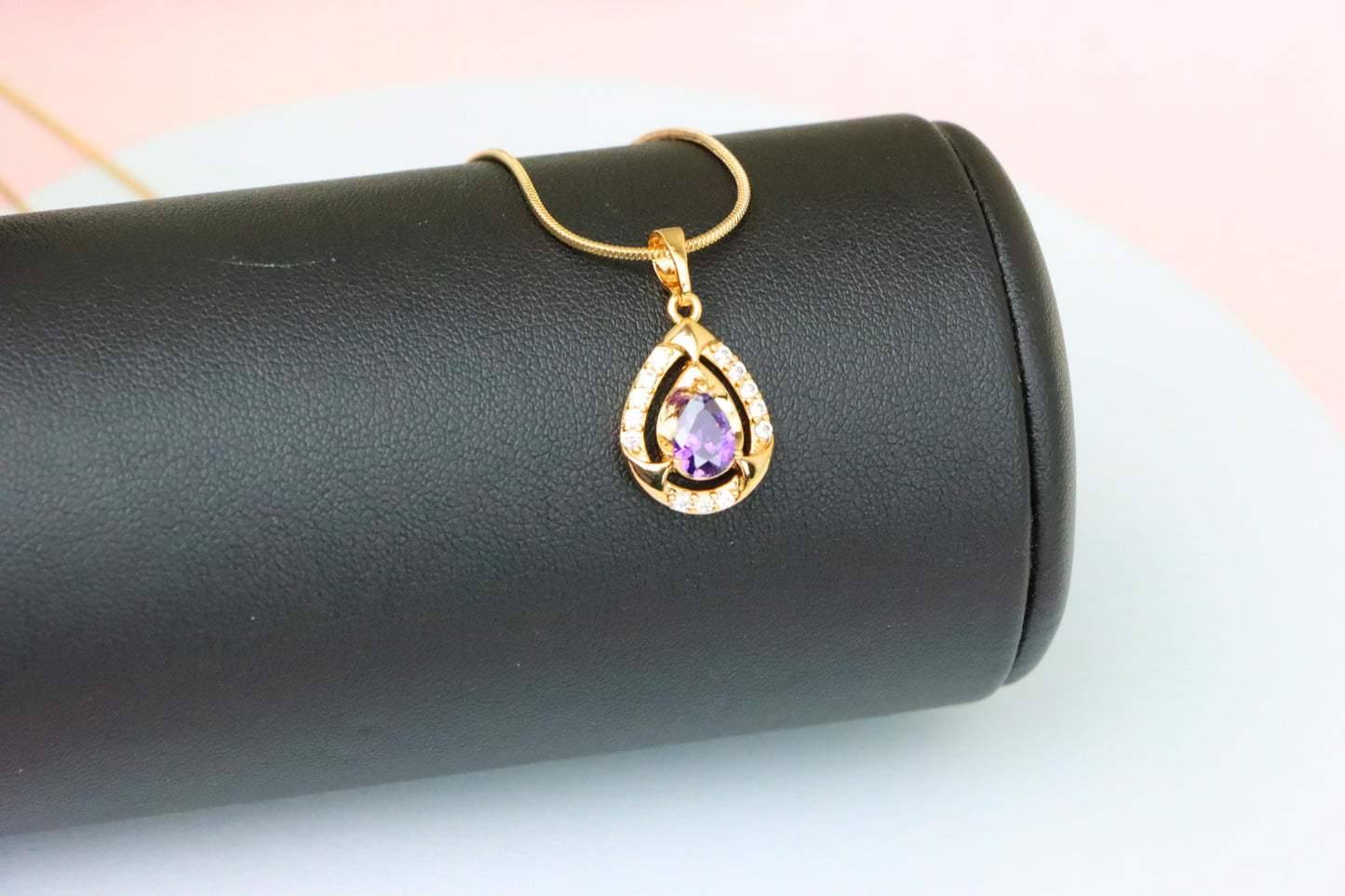 Teardrop Purple Stone Pendant in Gold Plated Elegant Crystal Design, XPPT1797 (2153-2)