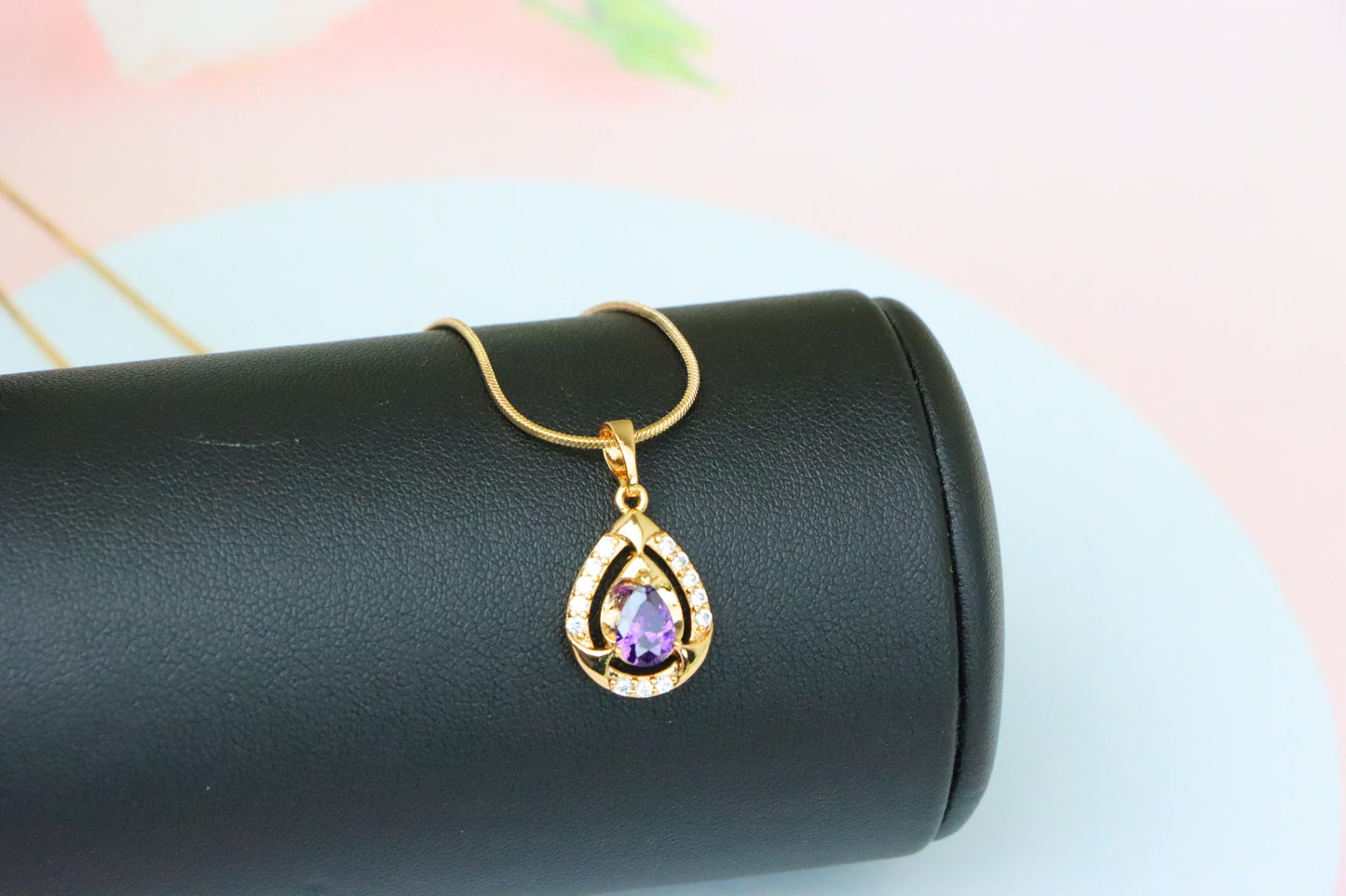 Teardrop Purple Stone Pendant in Gold Plated Elegant Crystal Design, XPPT1797 (2153-2)
